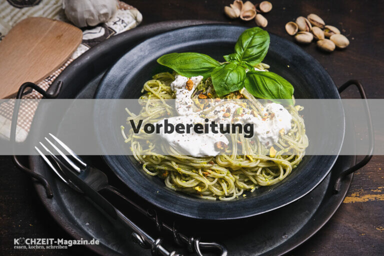 Pistazien Pesto Burrata Spaghetti Vorbereitung