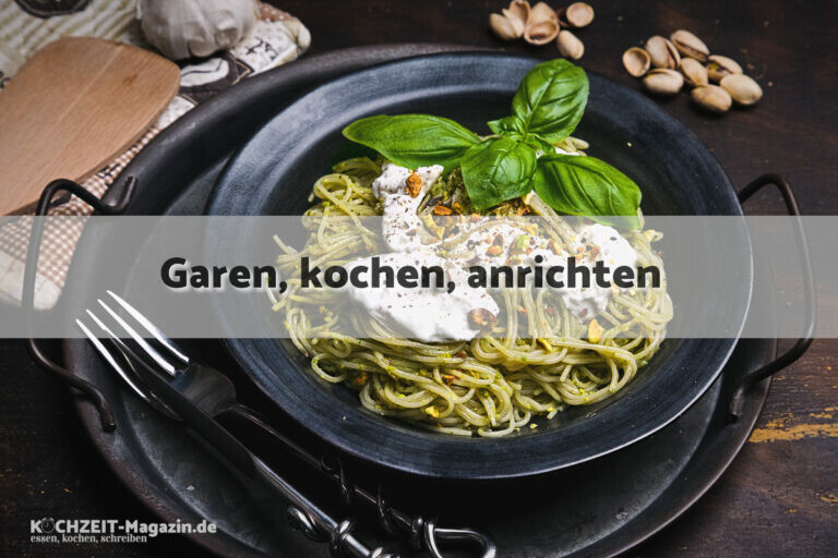 Pistazien Pesto Burrata Spaghetti garen