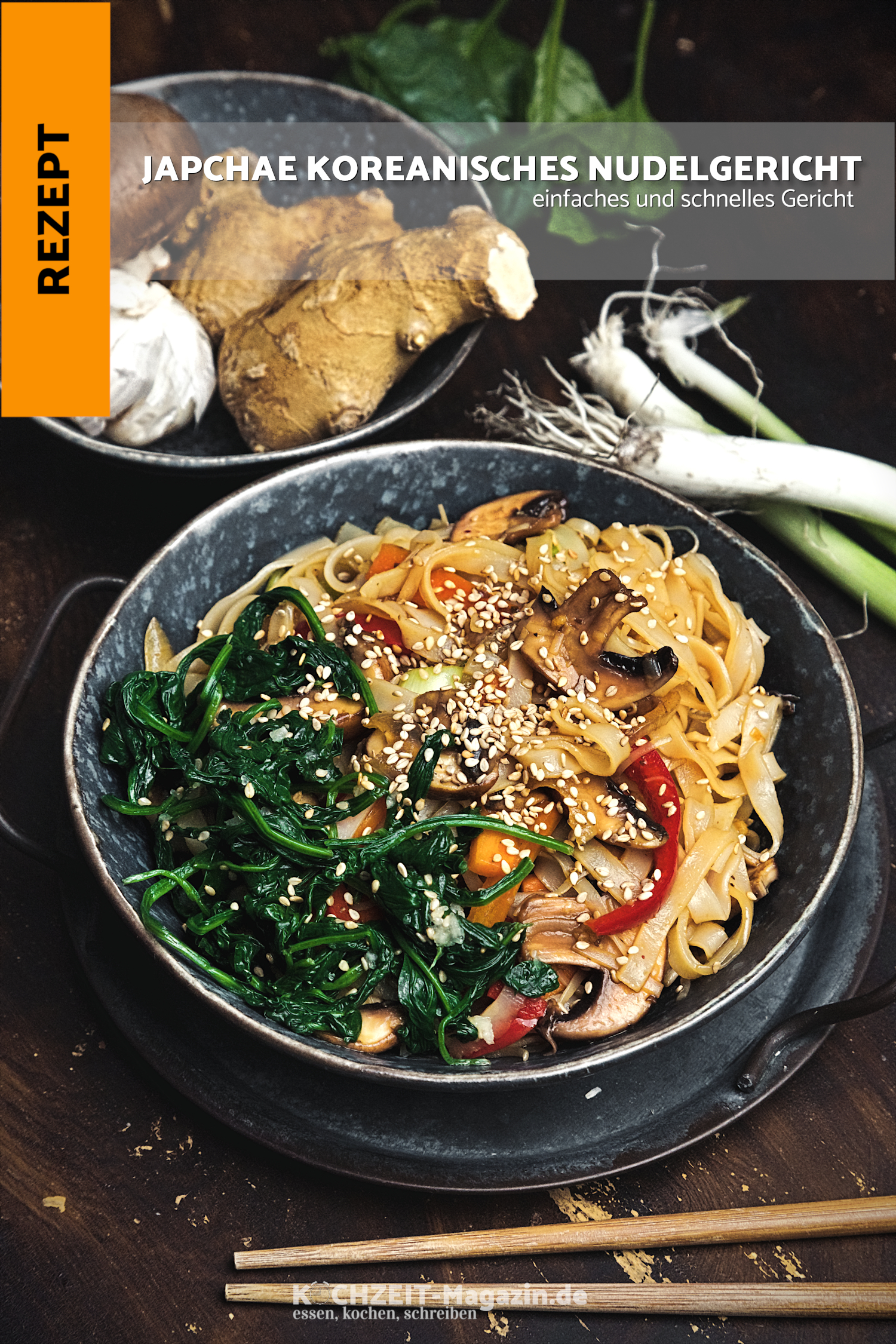 Japchae Koreanisches Nudelgericht Japchae ein koreanisches Nudelgericht