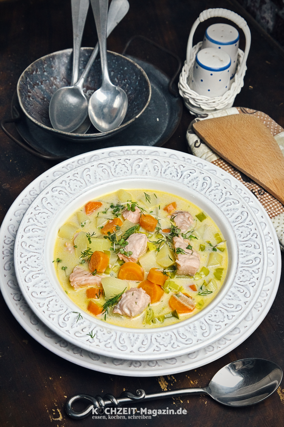 Lohikeitto Fischeintopf Abbildung 1 Lohikeitto finnische Lachssuppe