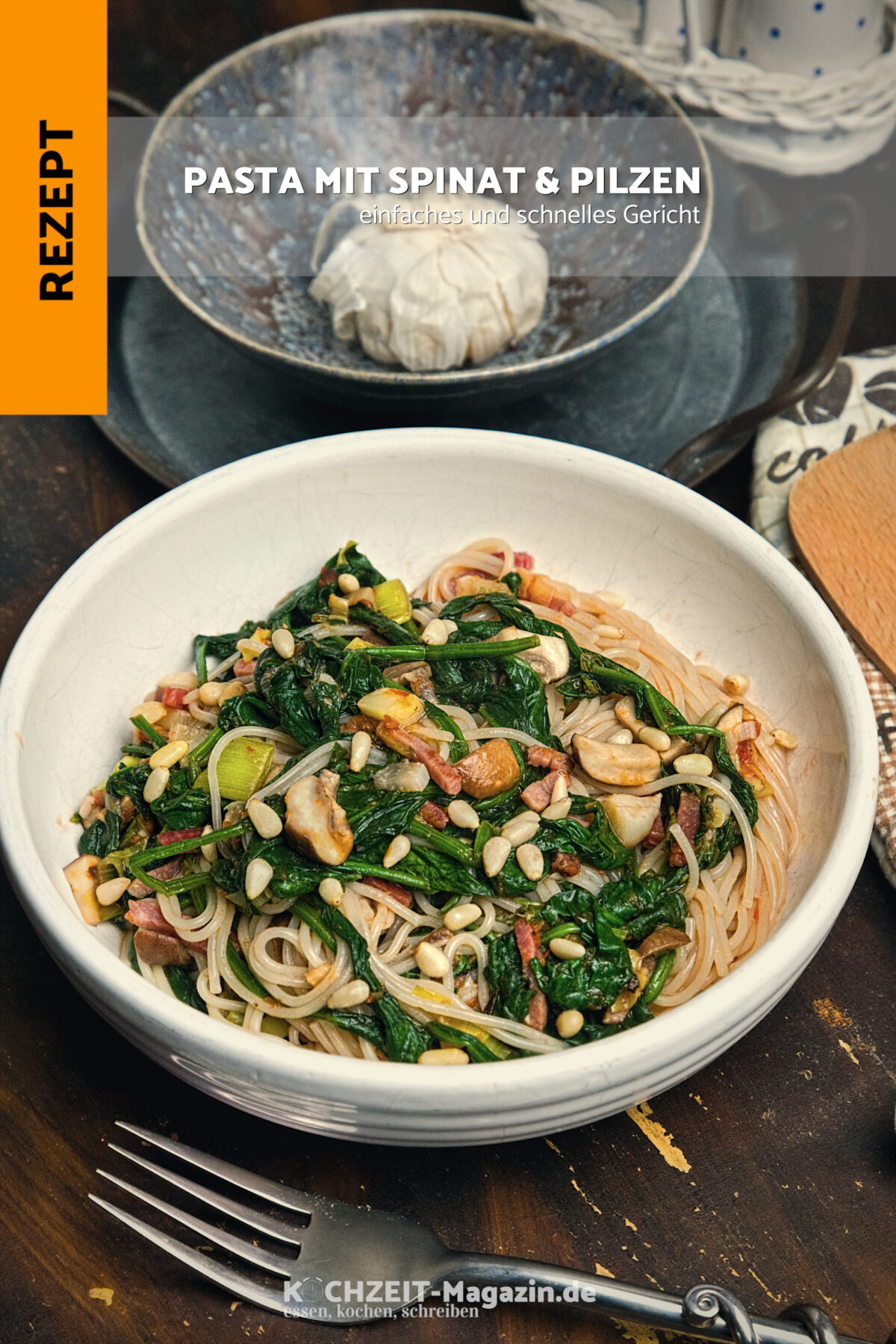 Pasta mit Spinat und Pilzen, die schnelle Küche mit Geschmack