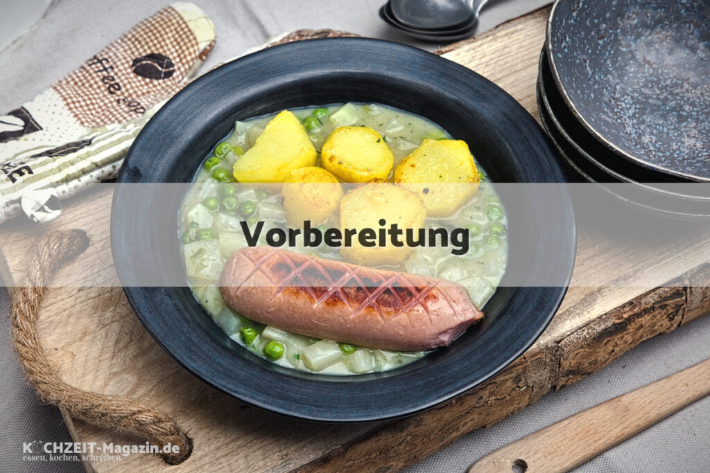Kohlrabi mit Erbsen und Knacker Vorbereitung