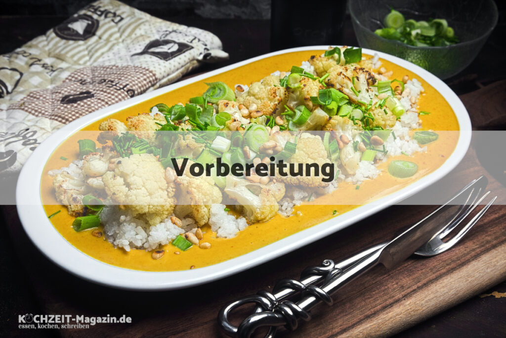 Blumenkohl Erdnuss Curry Soße Vorbereitung