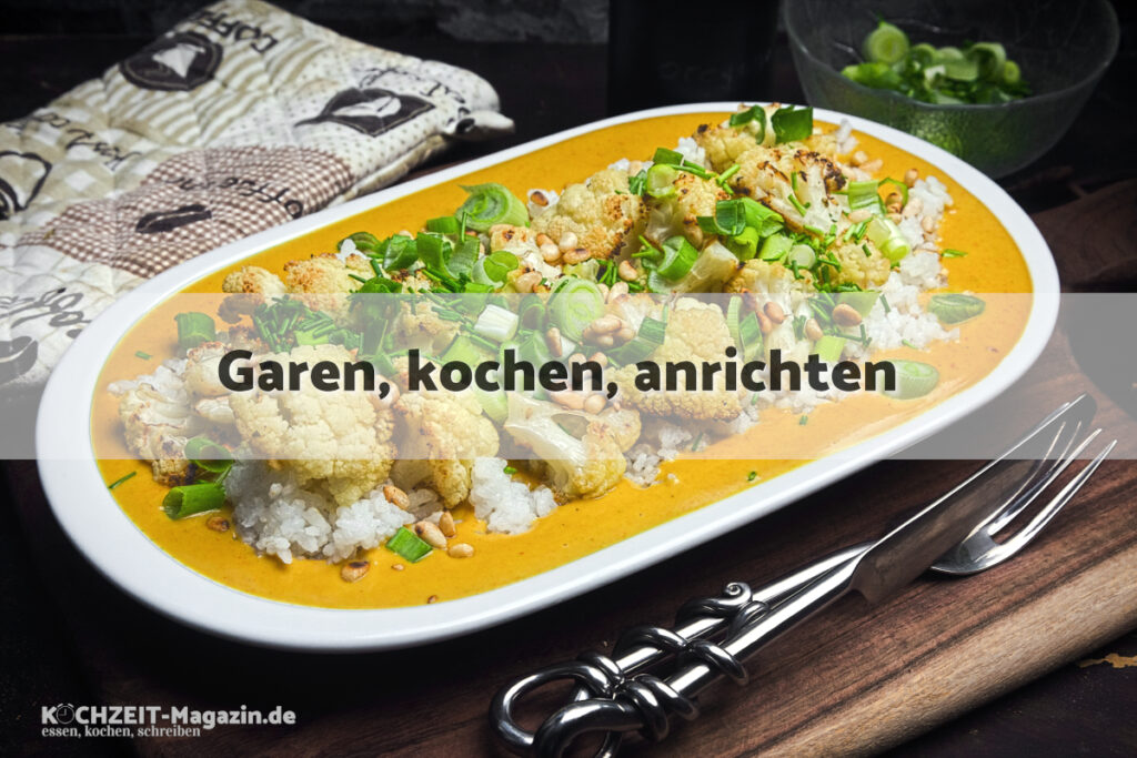 Blumenkohl Erdnuss Curry Soße garen