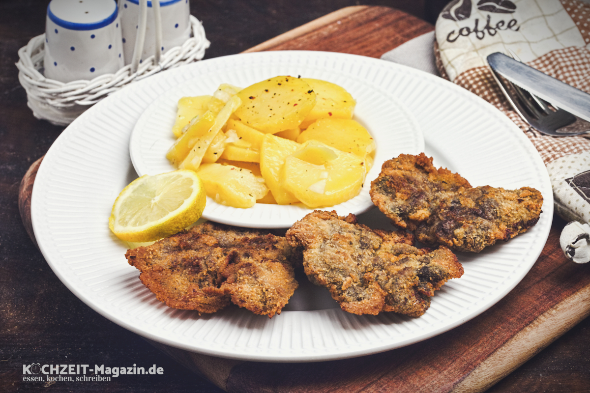Gebackene Hühnerleber, außen knusprig, innen zart, so schmeckt sie