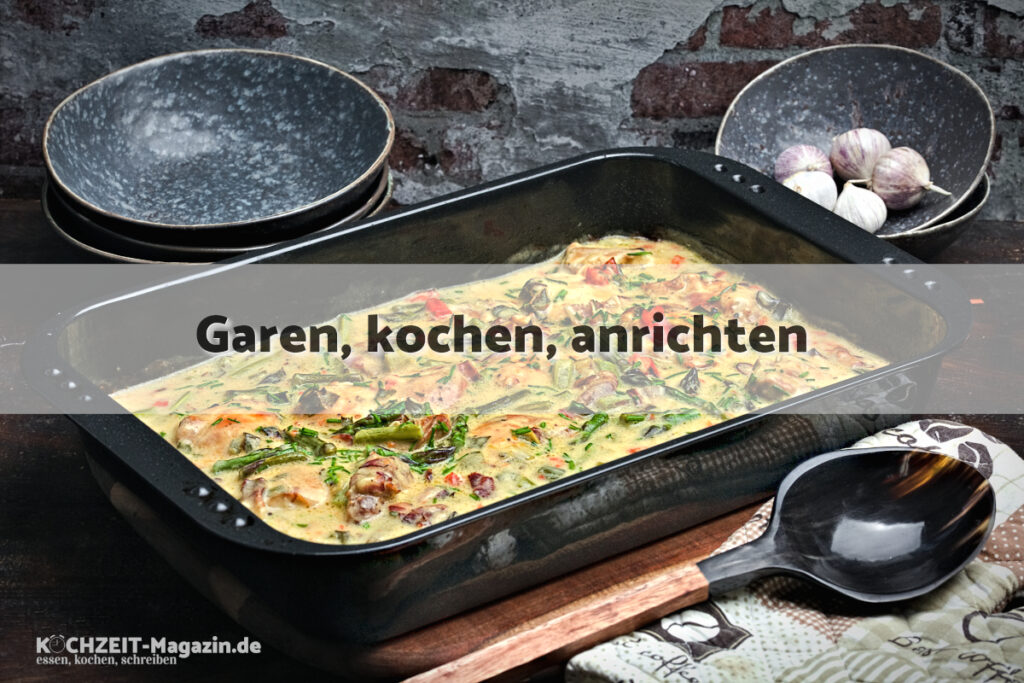 Huhn mit Spargelsoße rustikal garen