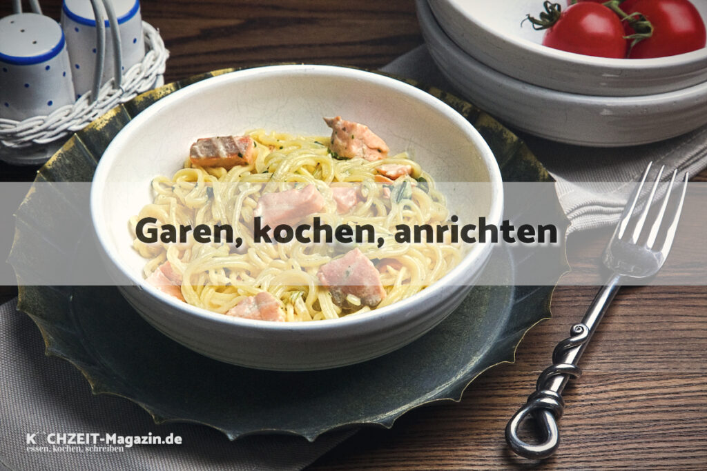 Lachs Spaghetti garen