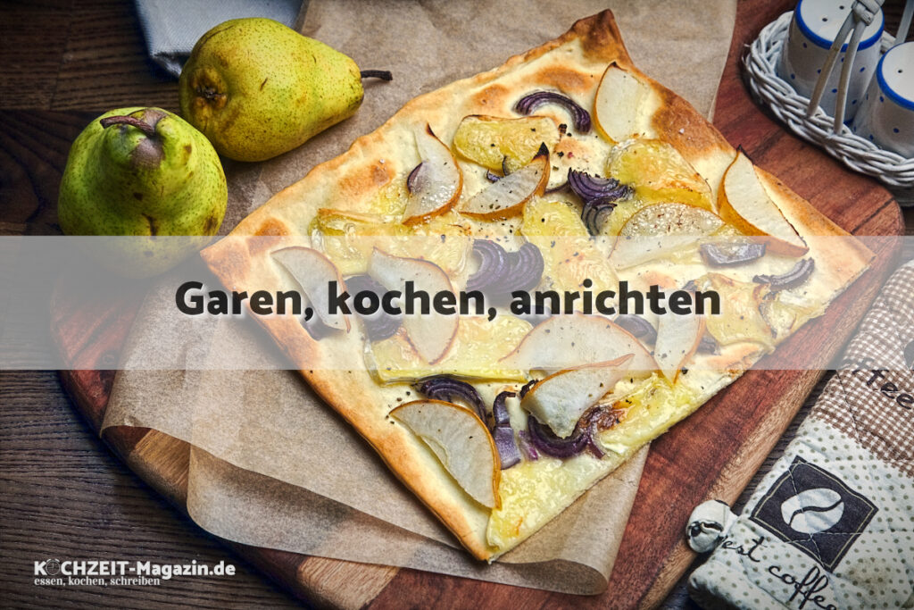 Flammkuchen Camembert Birne garen