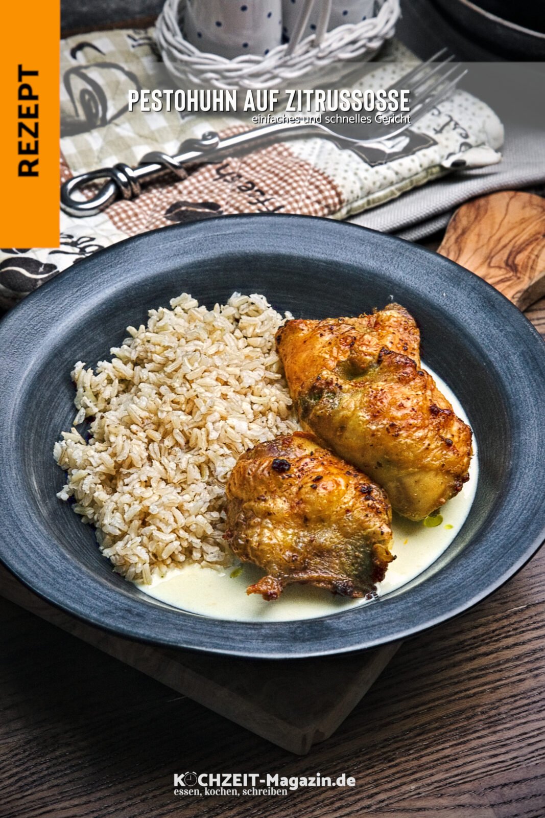 Pesto Huhn auf Zitrussoße