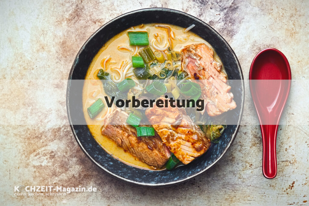 Asiatische Kokos Suppe Lachs Vorbereitung