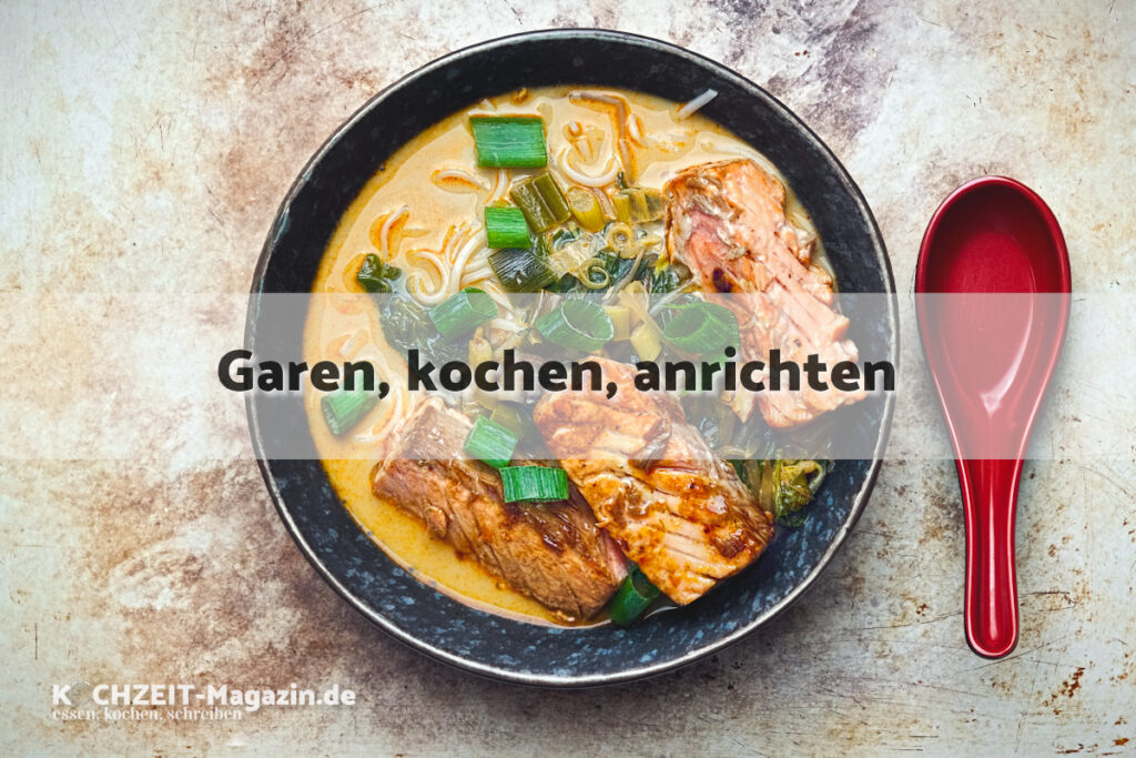 Asiatische Kokos Suppe Lachs garen
