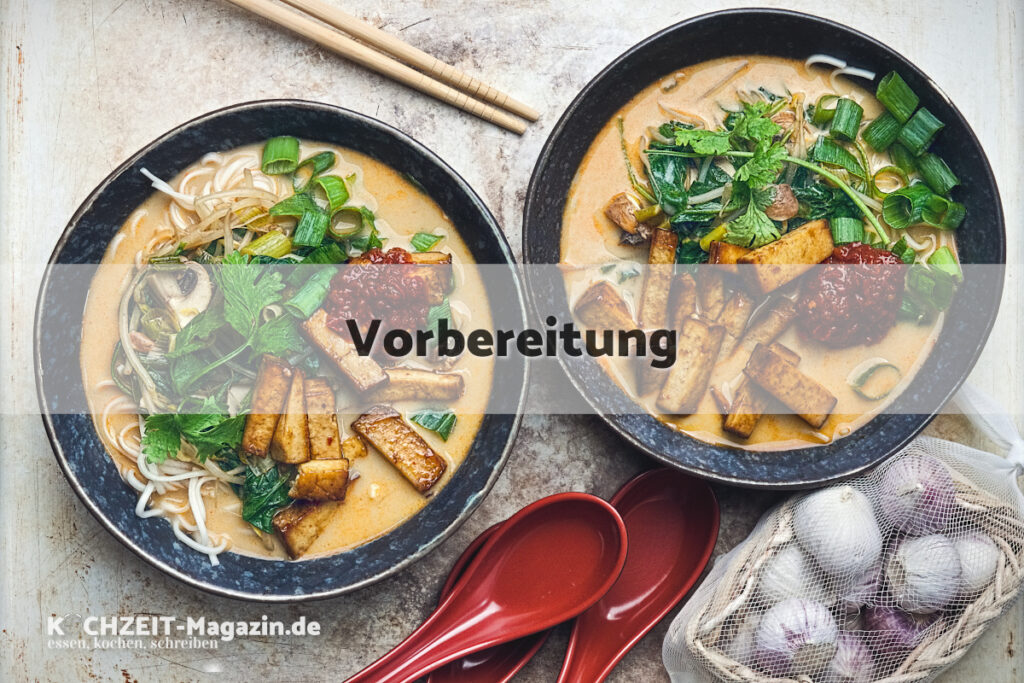 Asiatische Kokos Suppe Tofu Vorbereitung