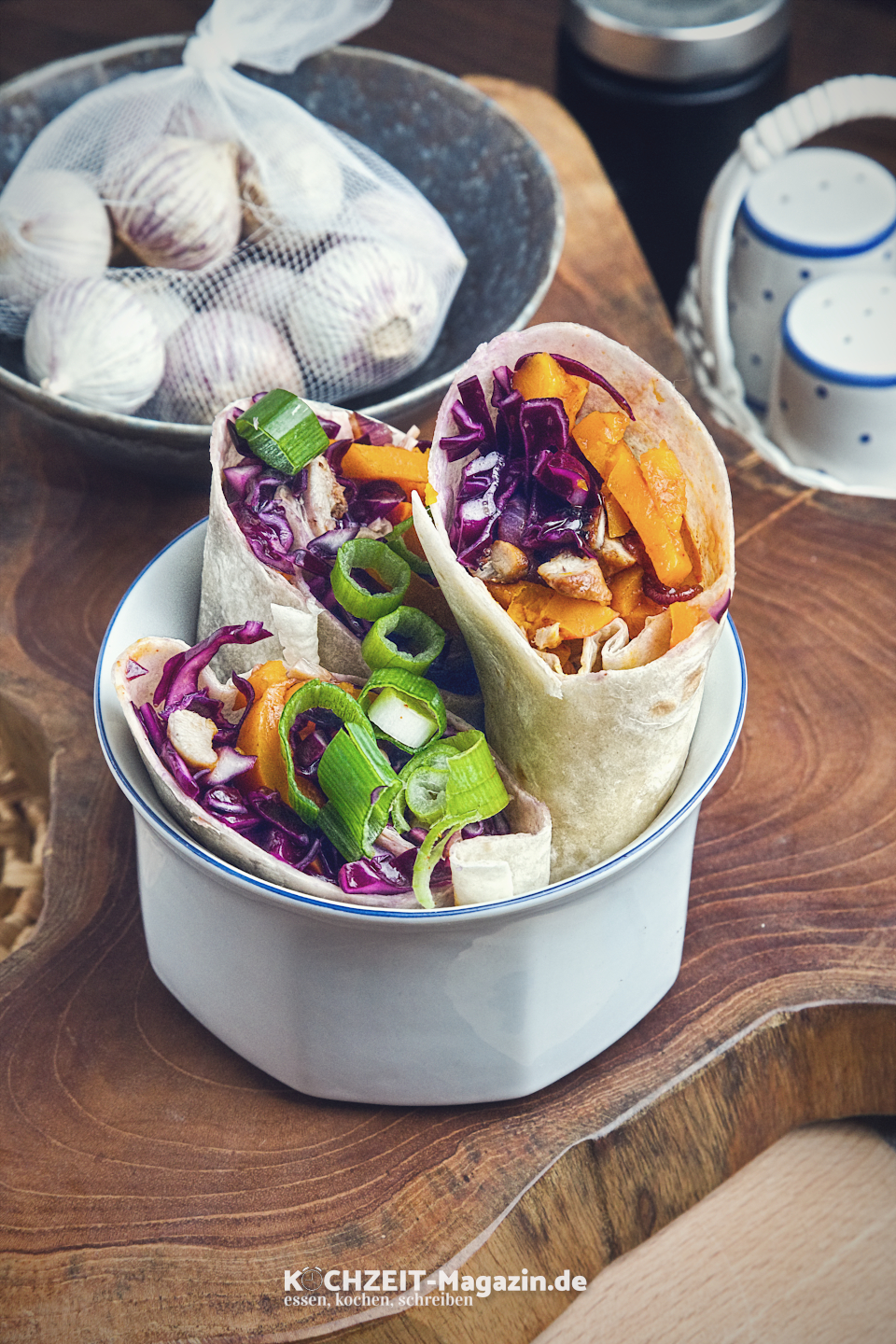 Chicken BBQ Wraps Abbildung 1 BBQ Chicken Wraps mit geröstetem Kürbis
