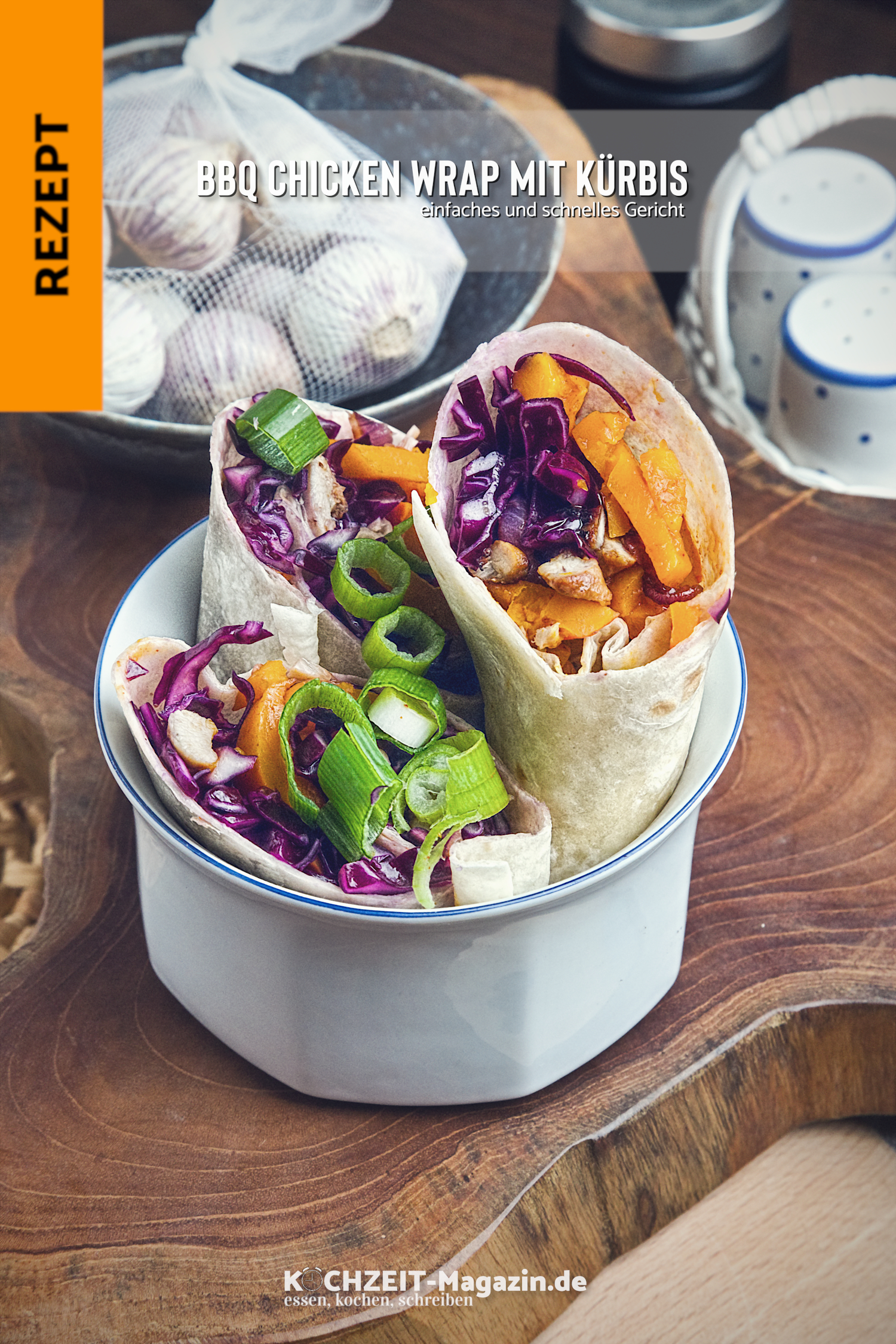 Chicken BBQ Wraps BBQ Chicken Wraps mit geröstetem Kürbis