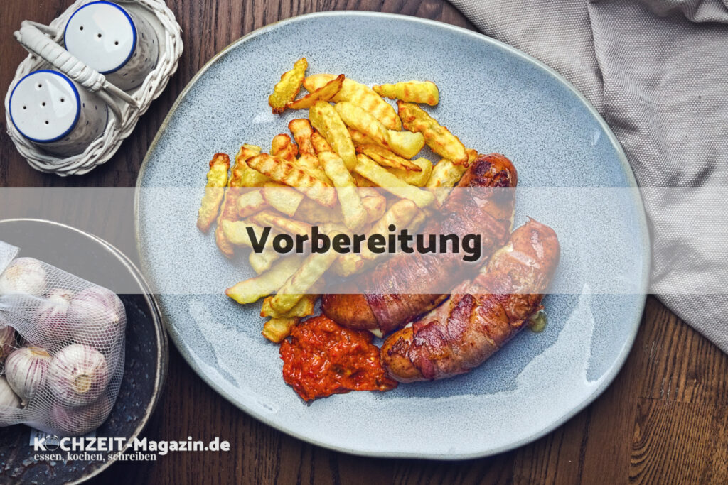 Schwäbische Bratwürste Speck Käse Vorbereitung