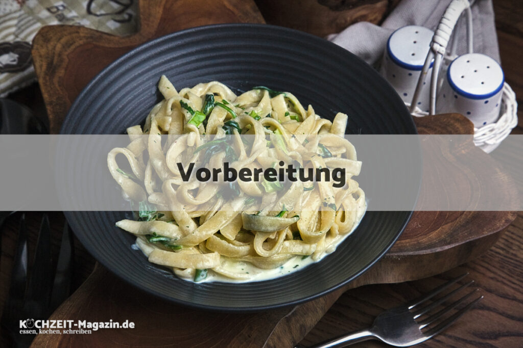 Camembert Spinat Pasta Vorbereitung