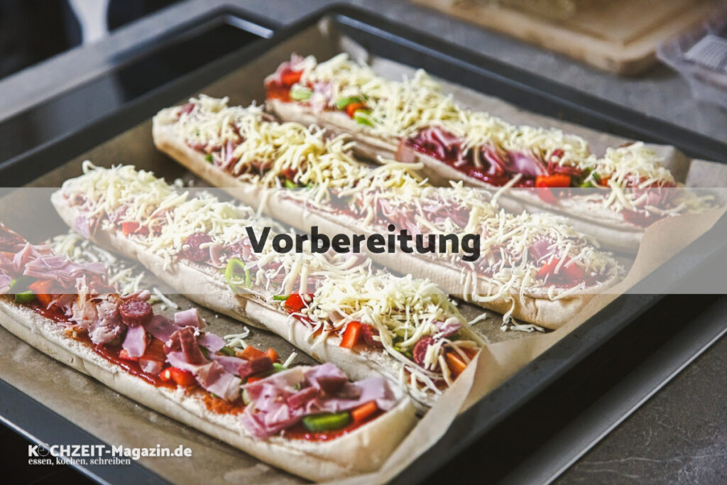 Schnelles Pizza Baguette Vorbereitung