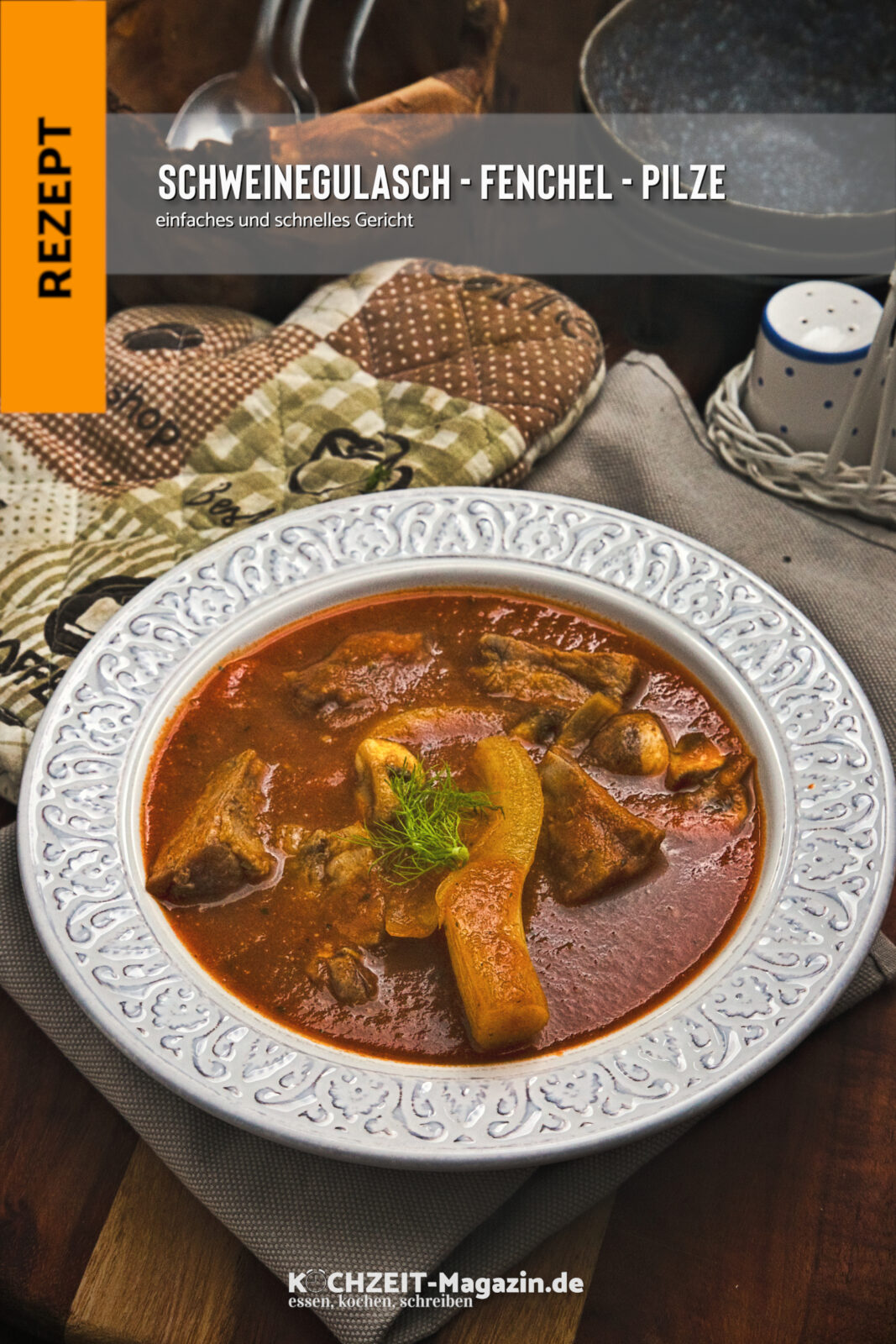 Schweinegulasch mit Fenchel und Pilzen