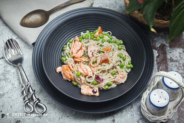 Pasta al Salmone e Piselli Rezept, Spaghettini mit Lachs und Erbsen