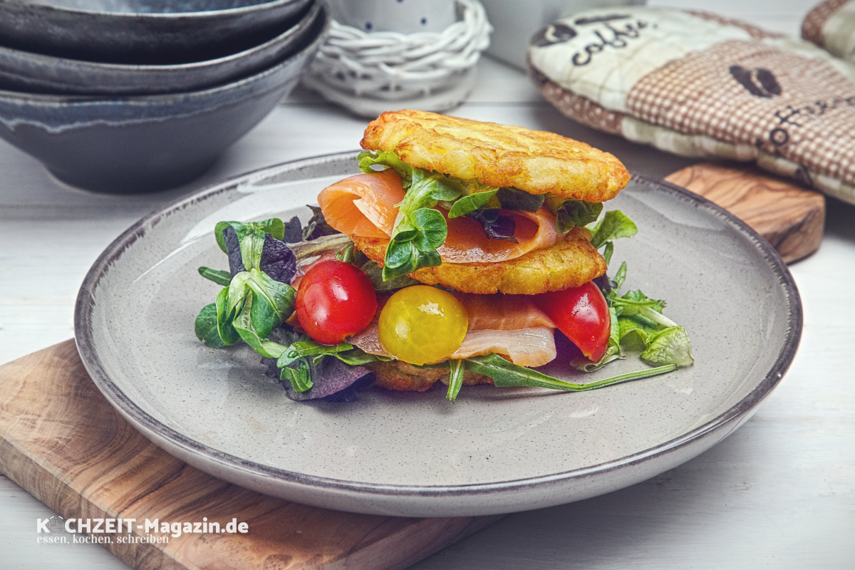 Lachsburger mit Rösti Rezept