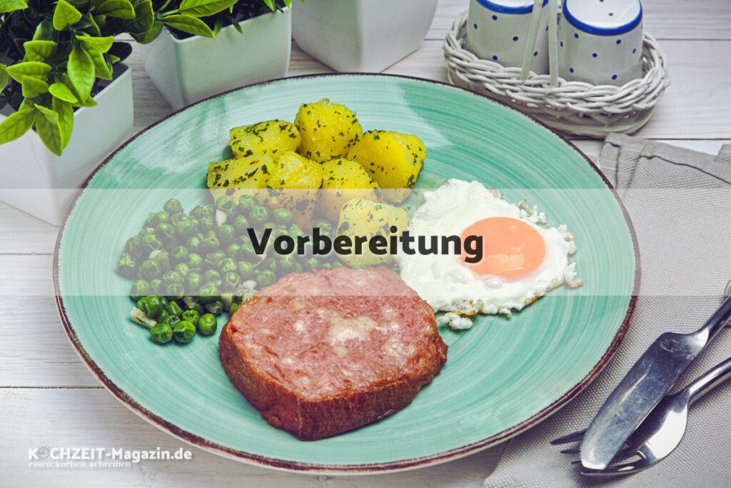 Leberkäse mit Erbsen Vorbereitung