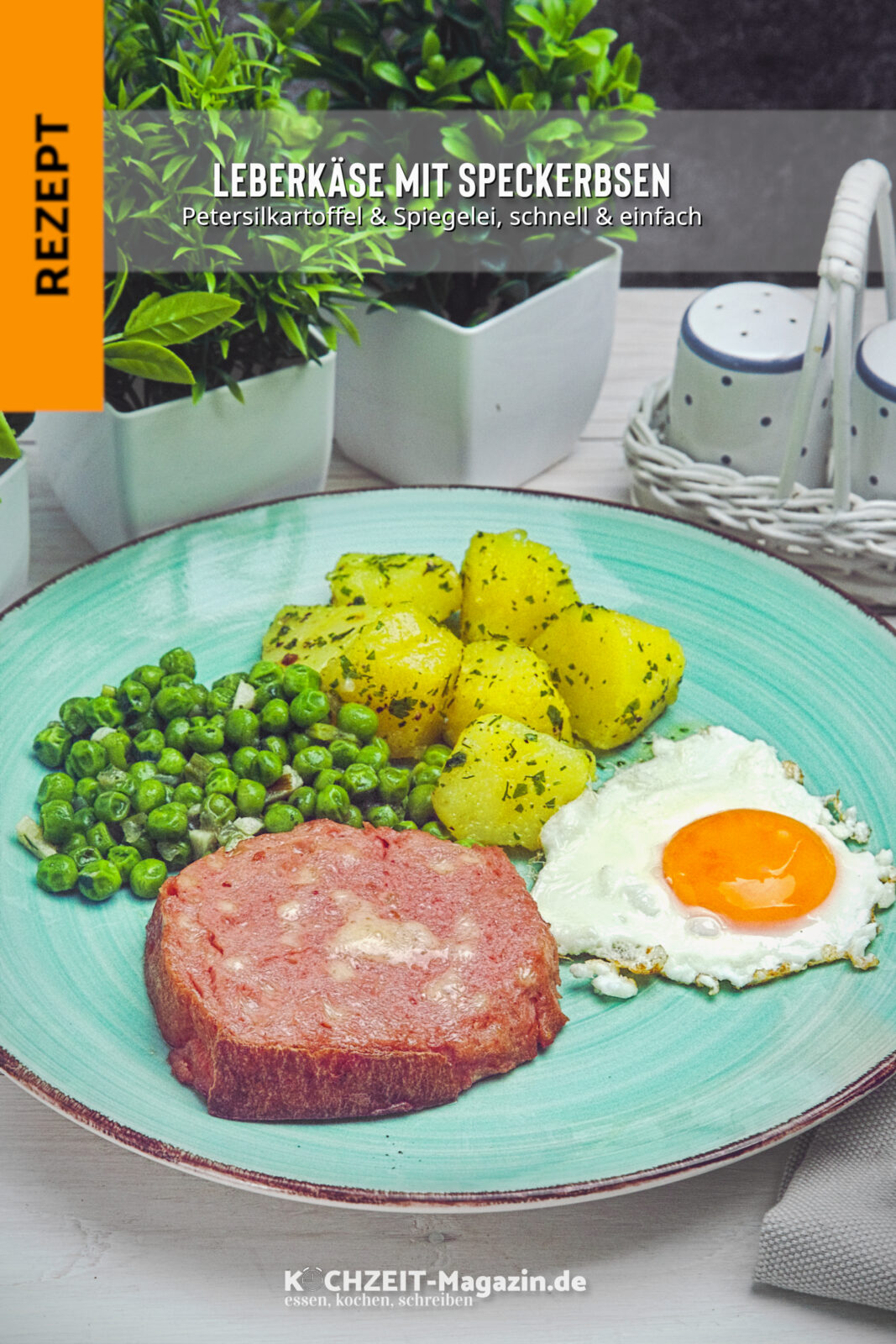 Leberkäse mit Erbsen Leberkäse mit Erbsen