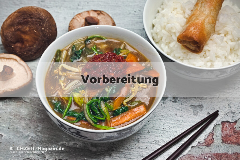 Gemüse Wok mit Reis Vorbereitung