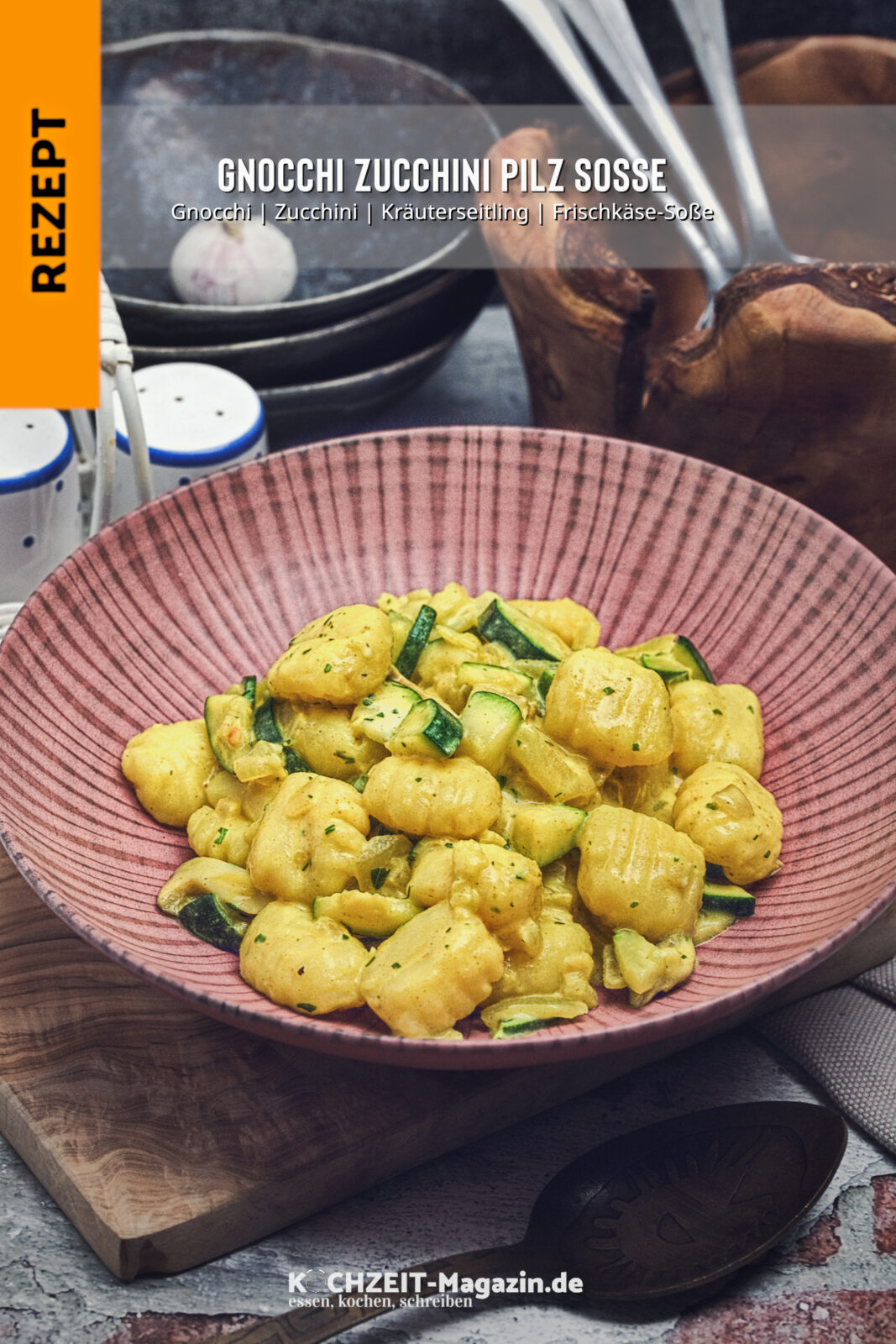 Gnocchi Frischkäsesoße mit Zucchini und Pilzen
