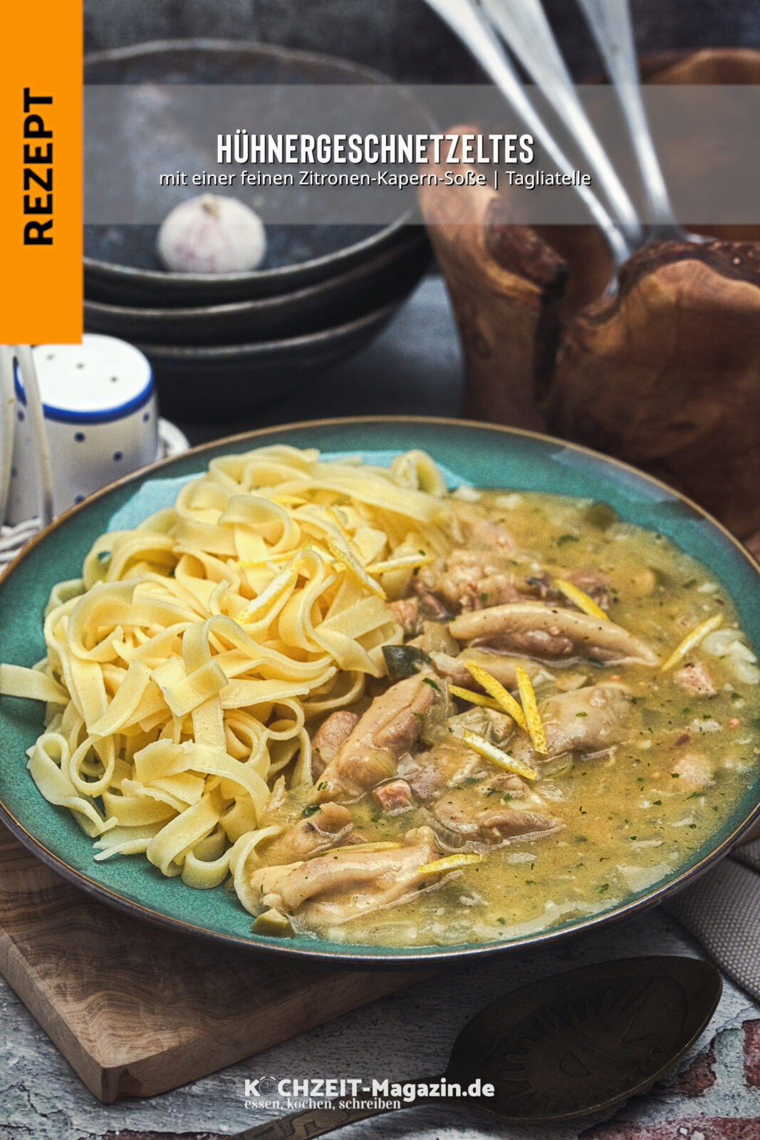 Hühnergeschnetzeltes mit Zitronen Kapern Soße Hühnergeschnetzeltes in einer feinen Zitronen Kapern Soße