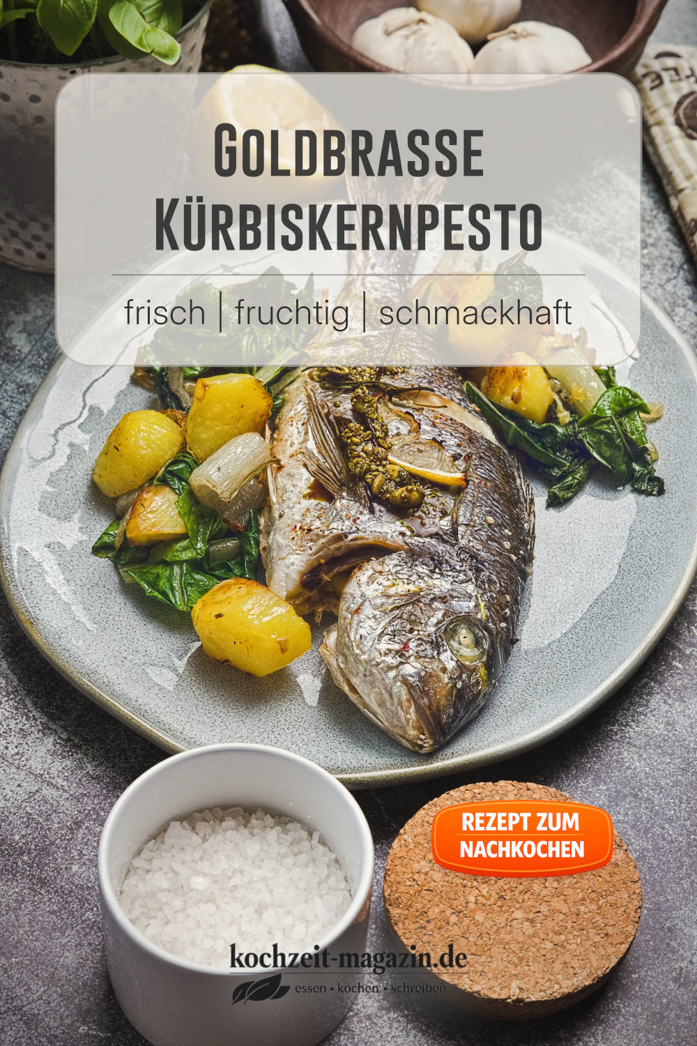 Goldbrasse Kürbiskernpesto