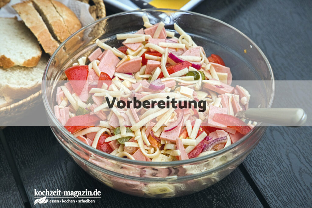 Nudel Wurst Salat Vorbereitung