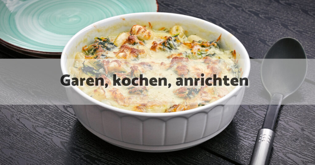 Gnocchi Mangold Lachs Auflauf garen